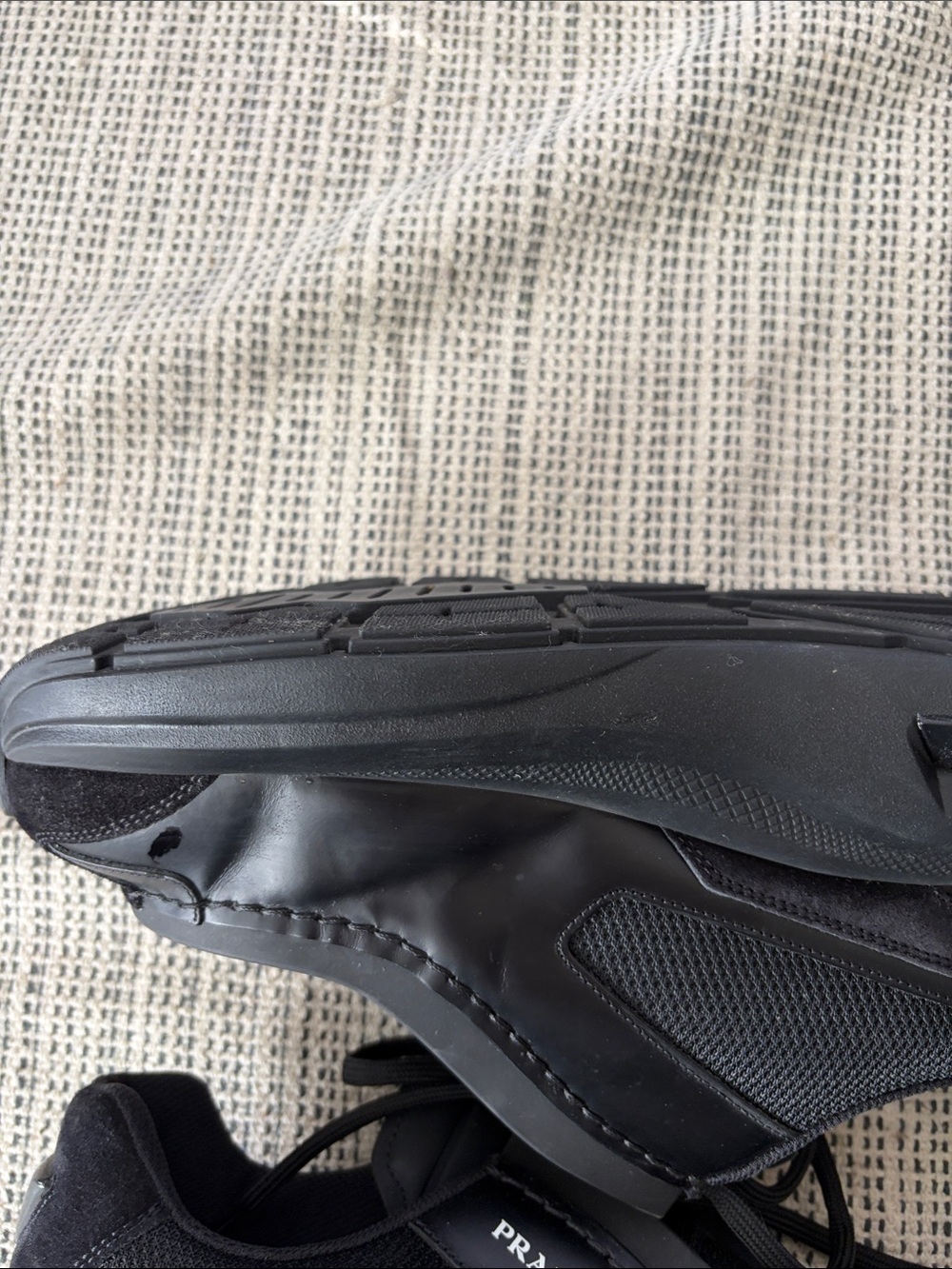 PRADA Men's Systeme Brushed Leather Sneaker Size 9 In Black - Picture 10 of 10